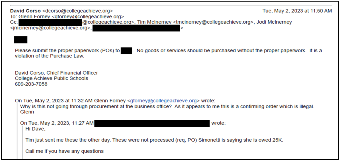 Email from CFO to School Leadership